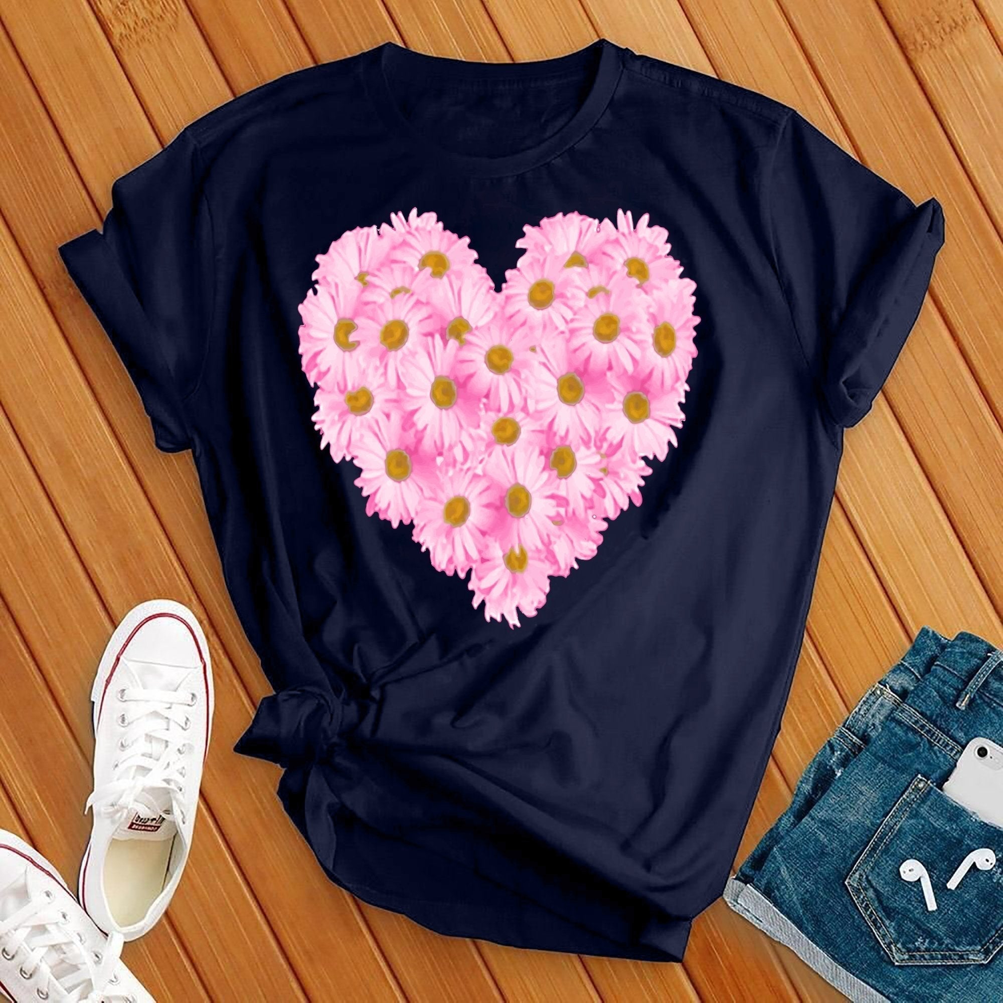 Pink Daises Heart Tee - Love Tees