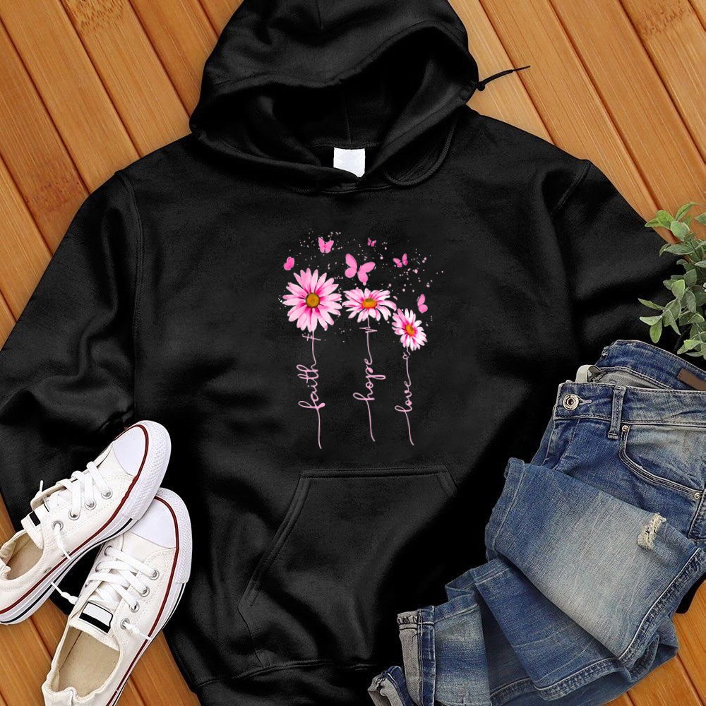 Pink Faith Hope Love Flowers Hoodie - Love Tees