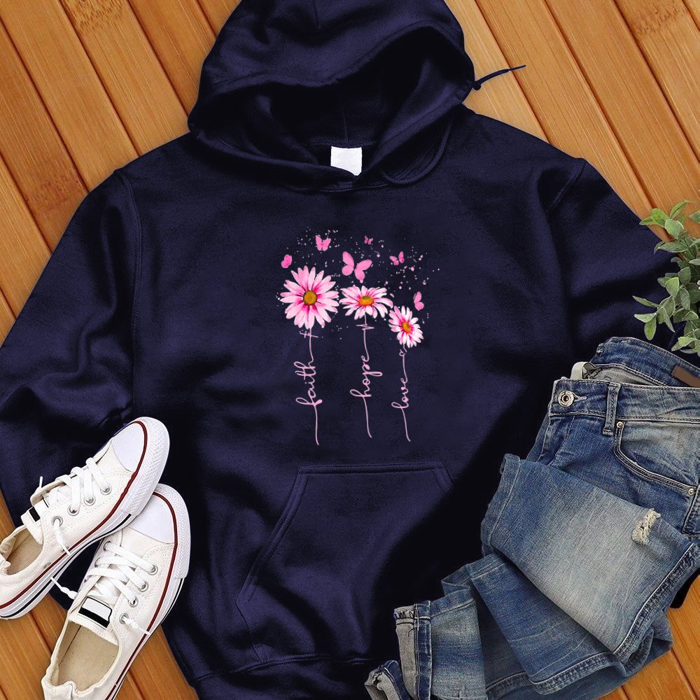 Pink Faith Hope Love Flowers Hoodie - Love Tees