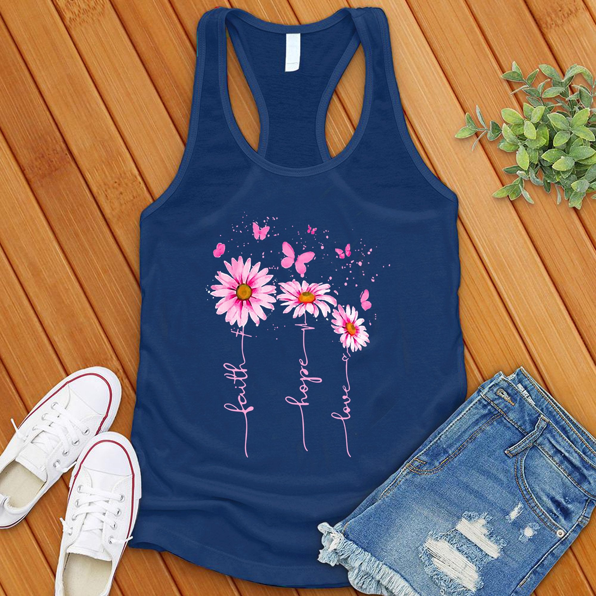 Pink Faith Hope Love Flowers Women's Tank Top - Love Tees