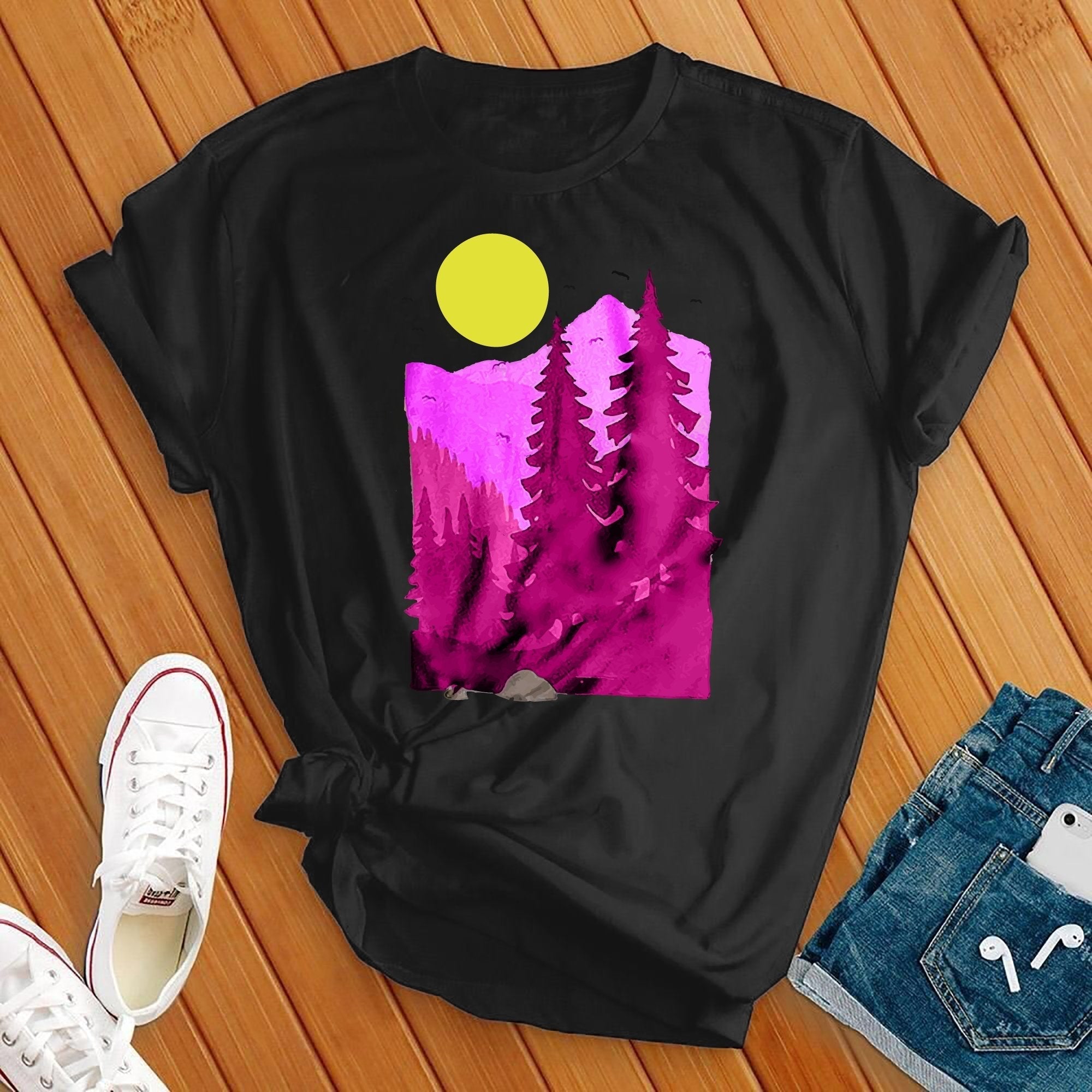 Pink Forest And Moon Tee - Love Tees