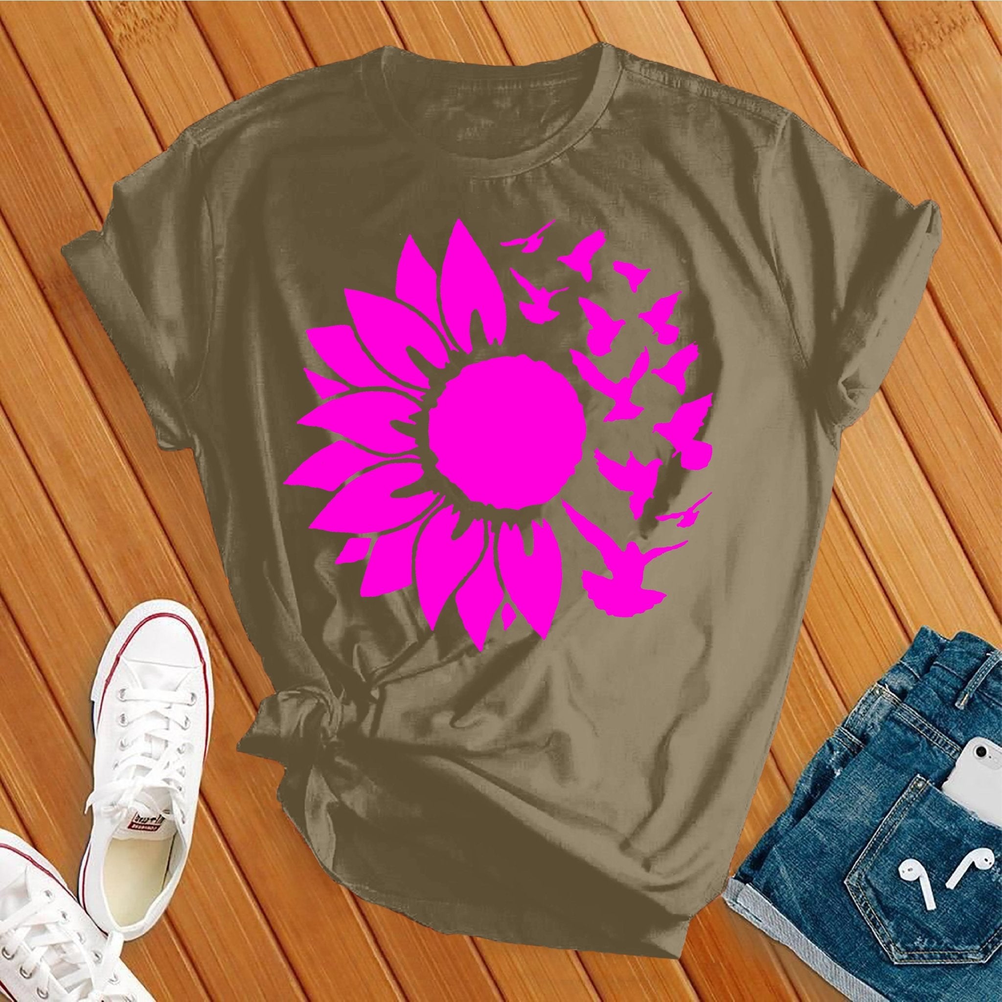 Pink Sunflower Birds Tee - Love Tees