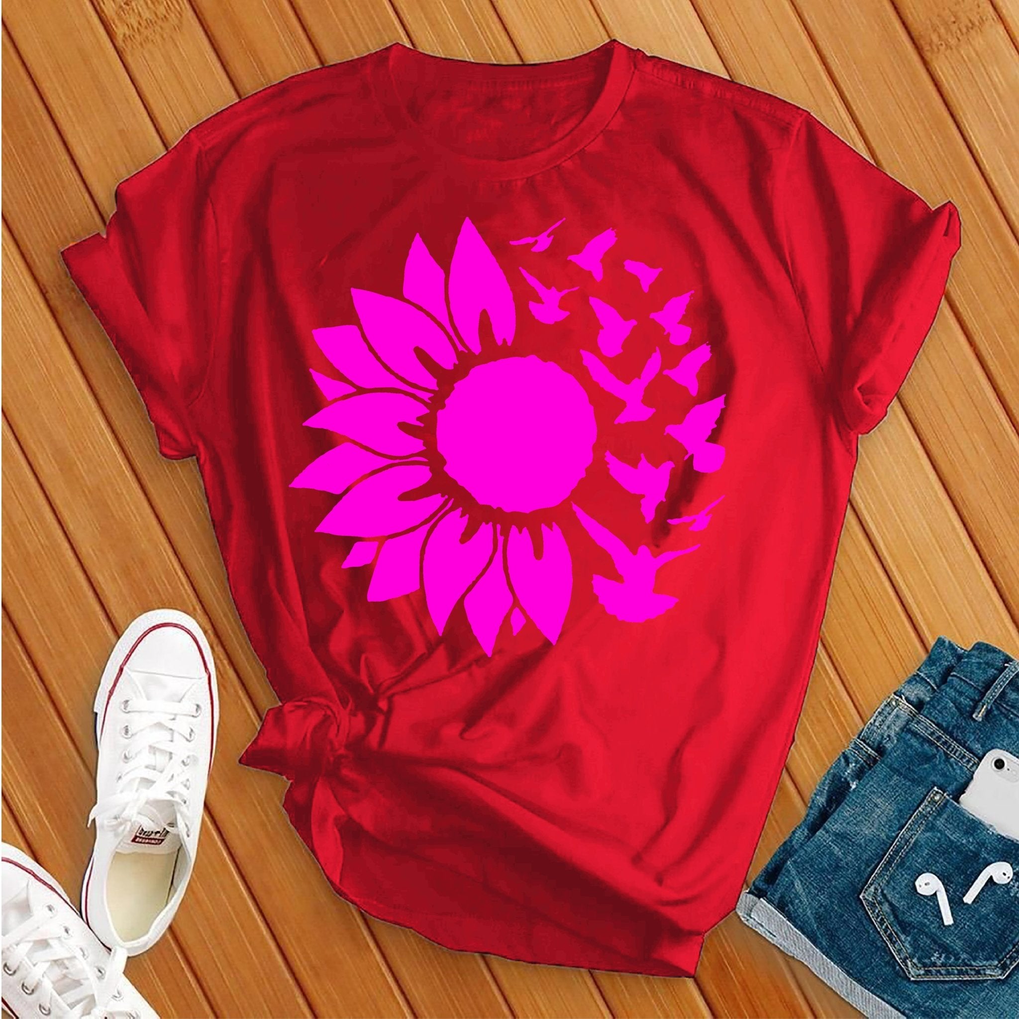 Pink Sunflower Birds Tee - Love Tees