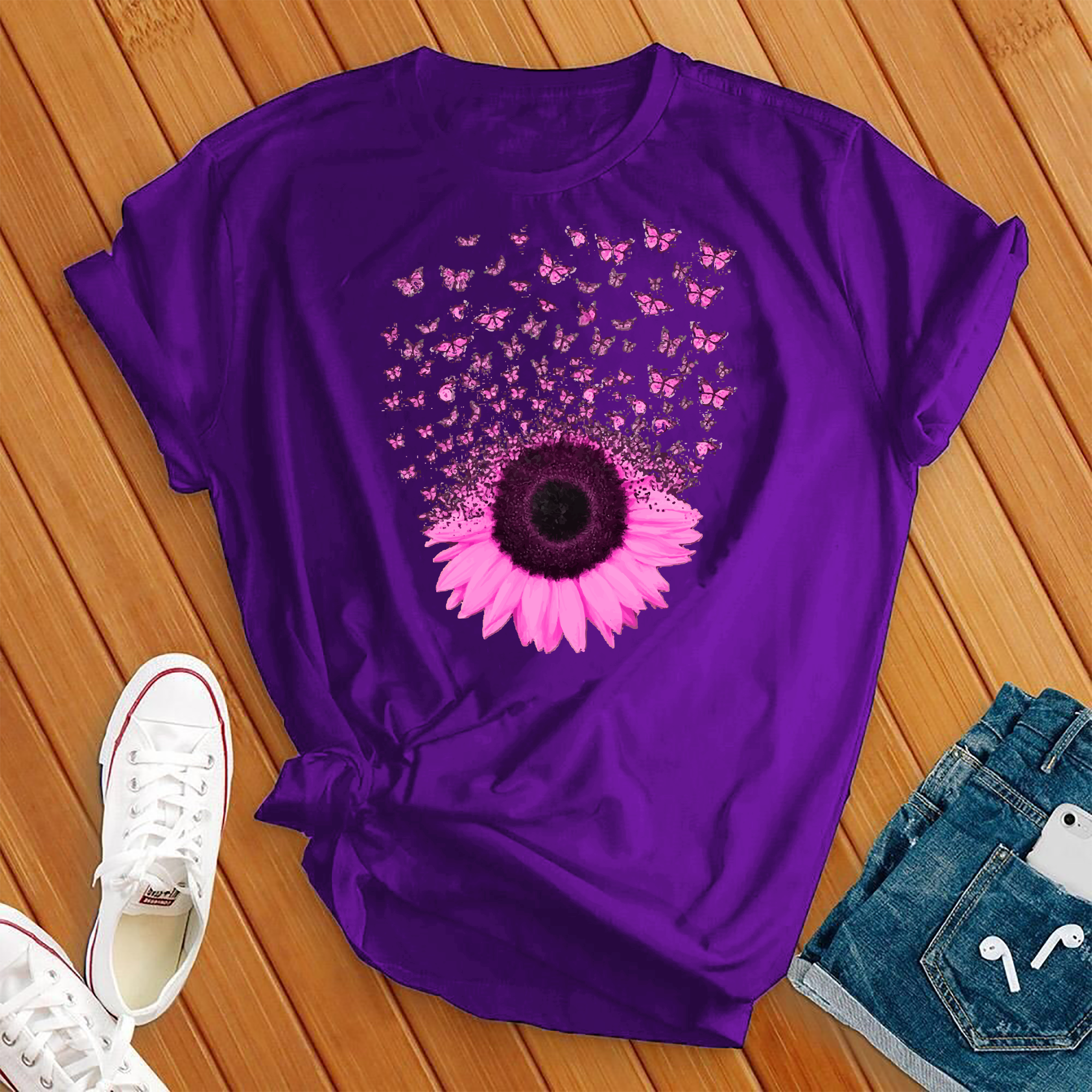 Pink Butterfly Sunflower Tee