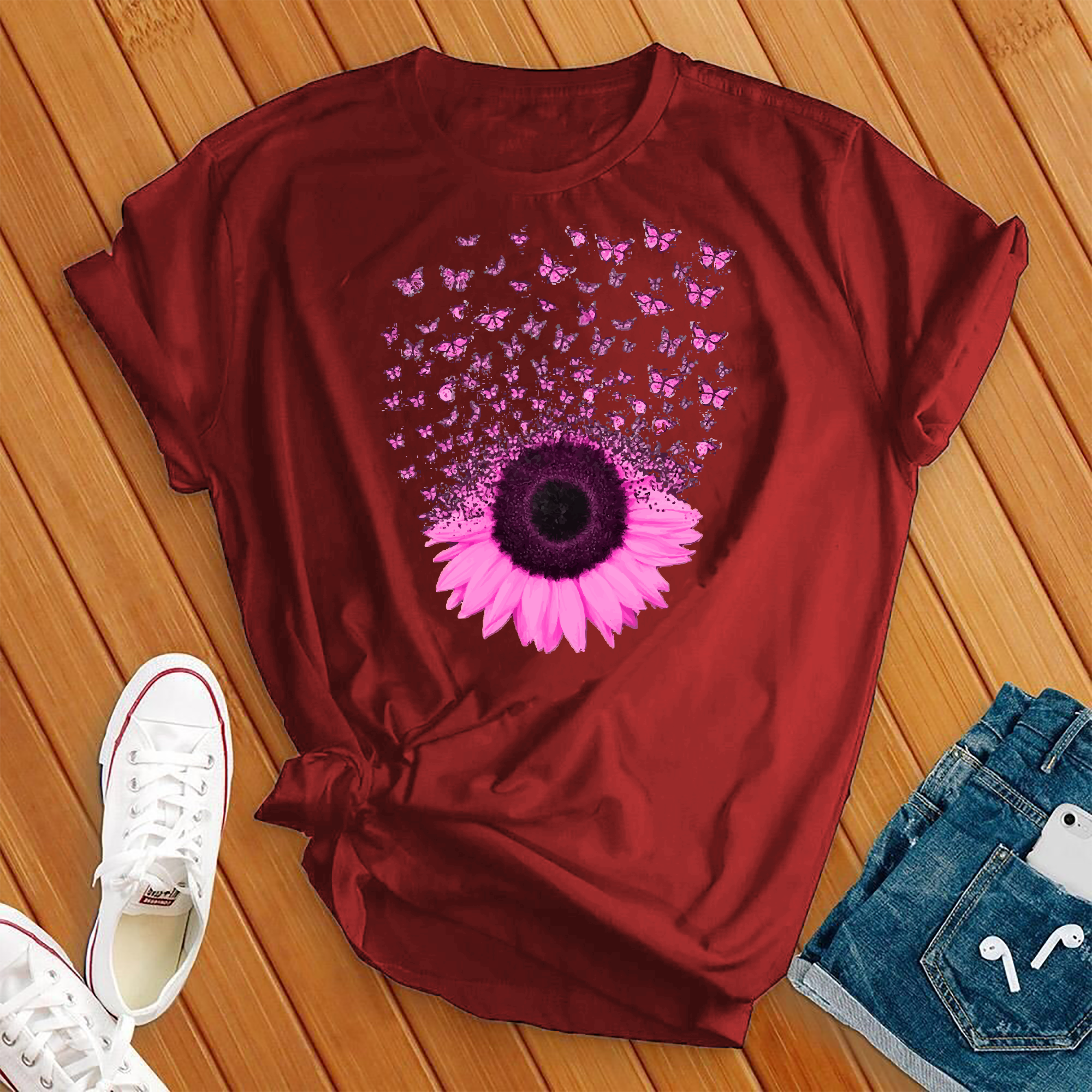 Pink Butterfly Sunflower Tee