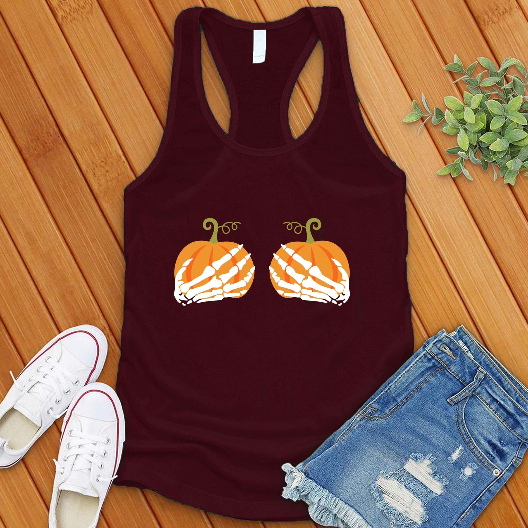 Pumpkin Skeleton Hands Women's Tank Top - Love Tees