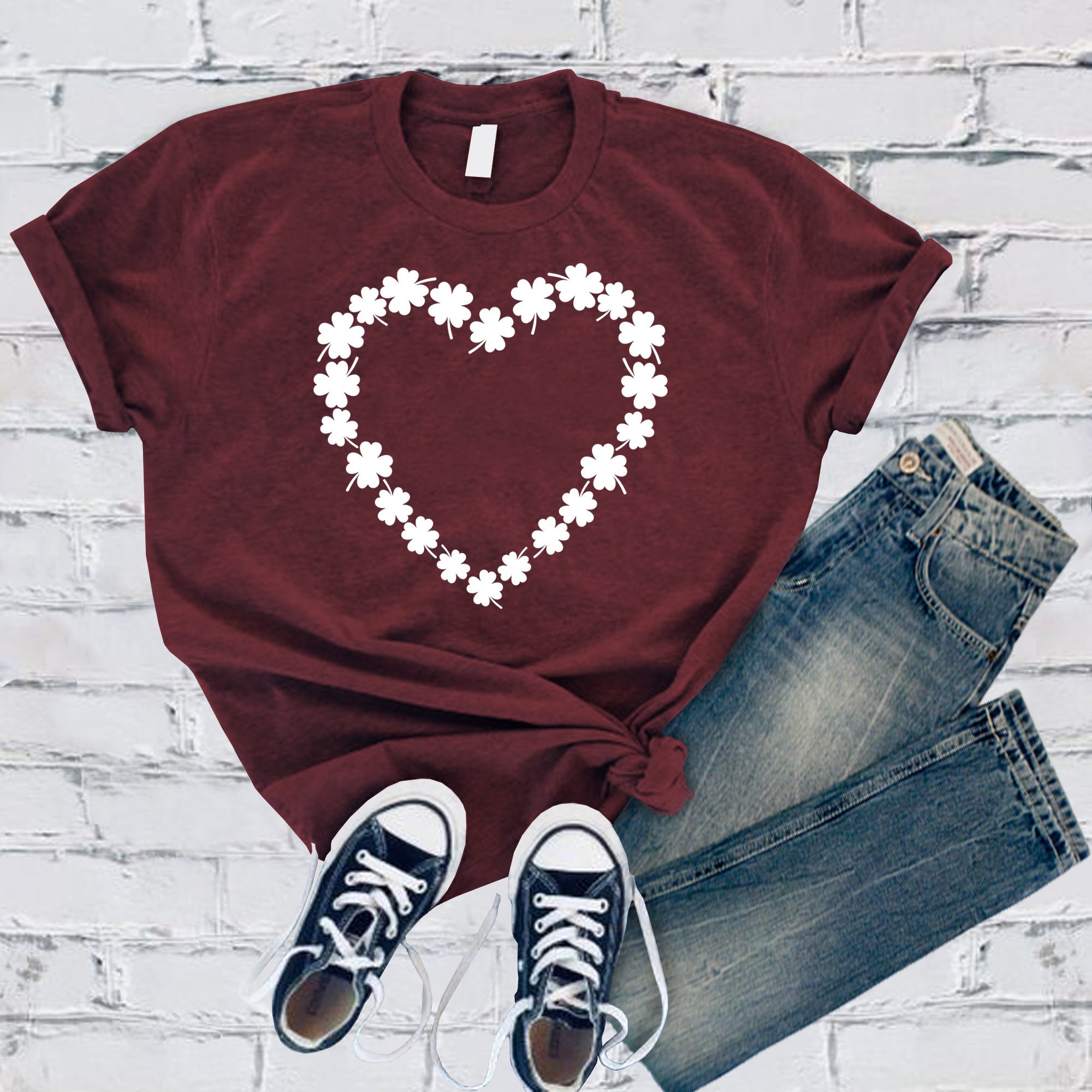 Saint Patrick's Day Heart Shamrocks Tee - Love Tees