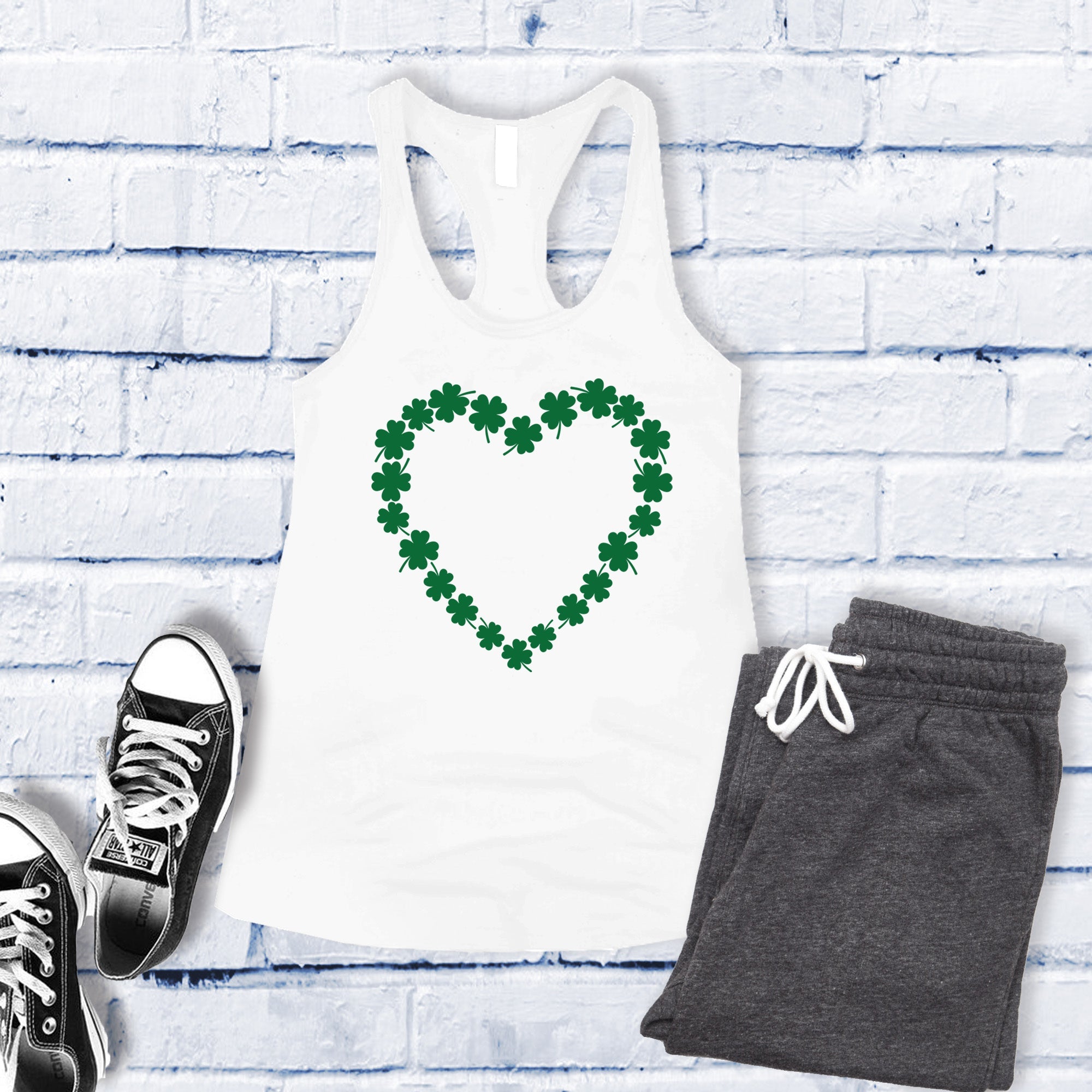 Saint Patrick's Day Heart Shamrocks Women's Tank Top - Love Tees