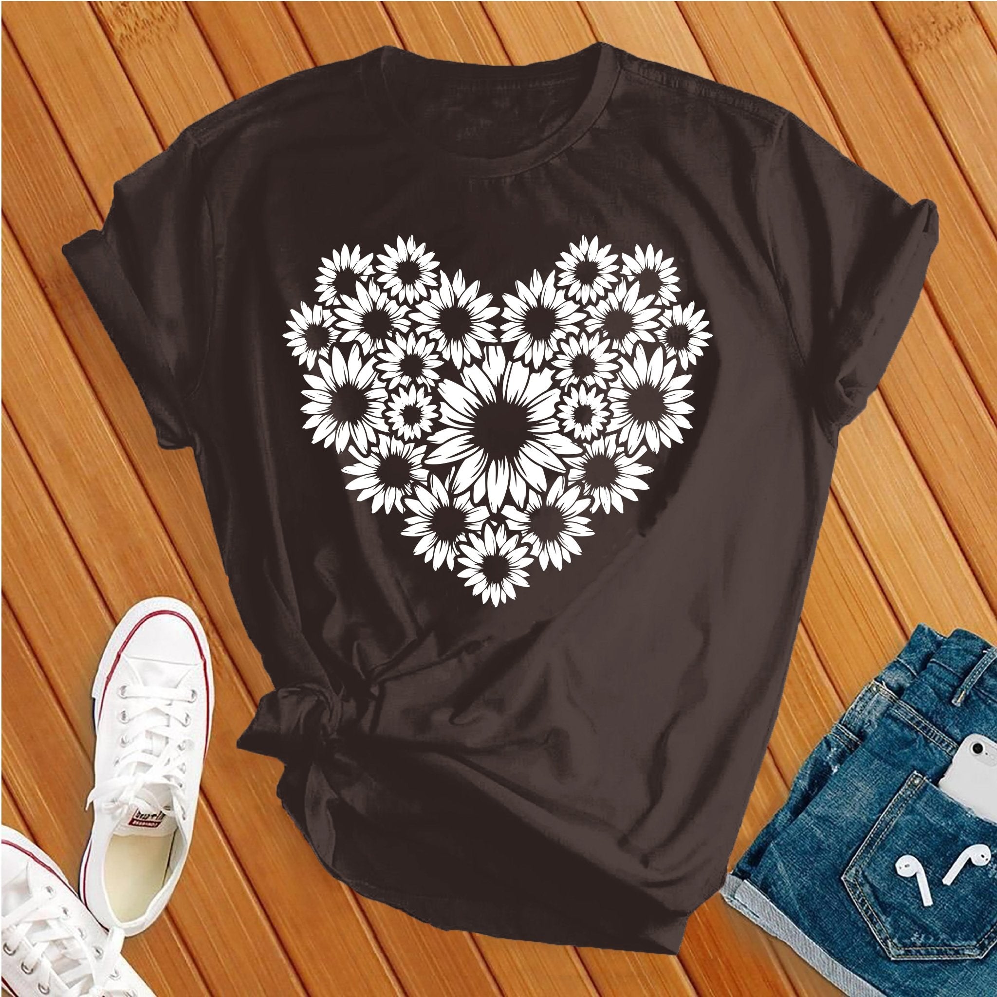 Simple Flowers Heart Tee - Love Tees