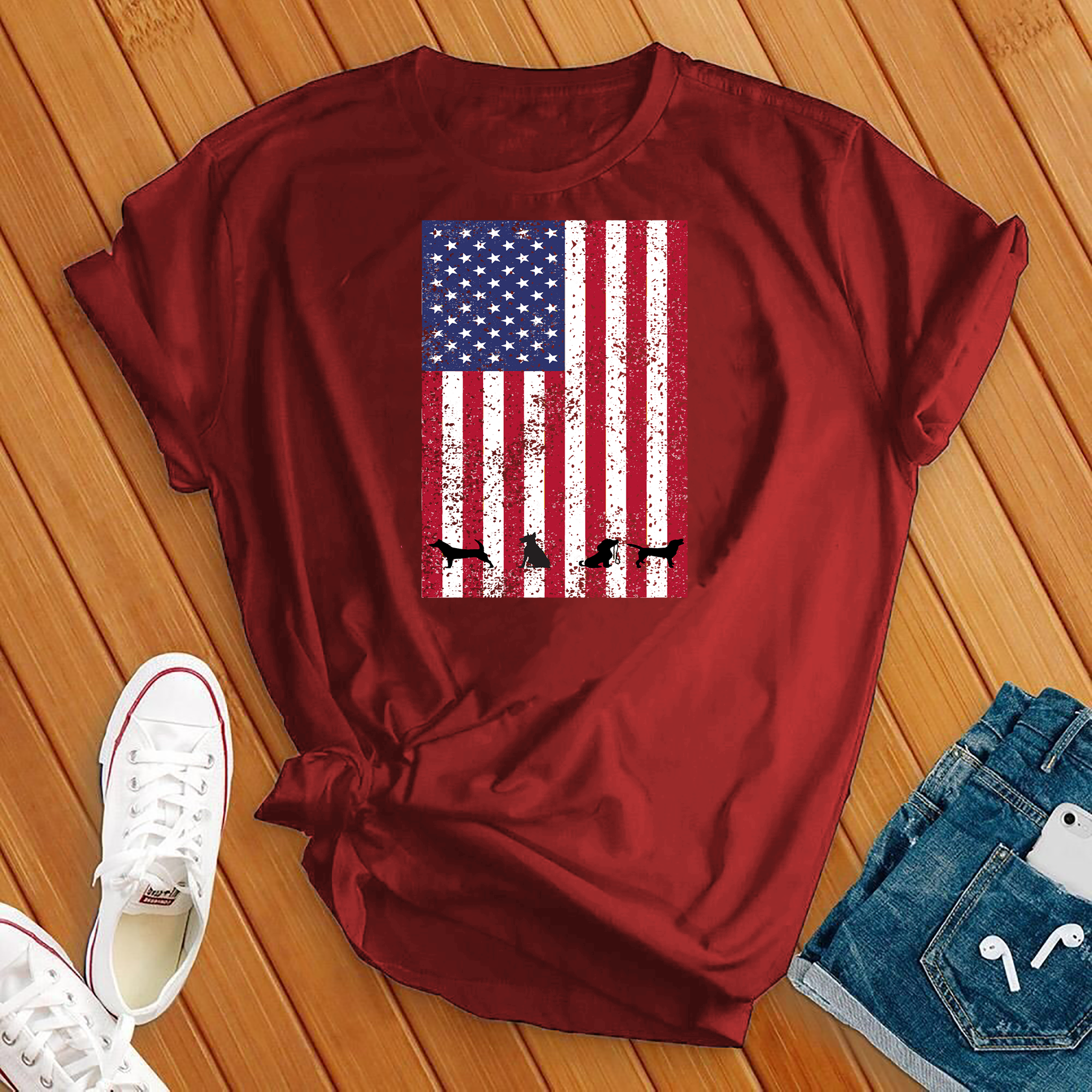 American Flag Dogs Tee