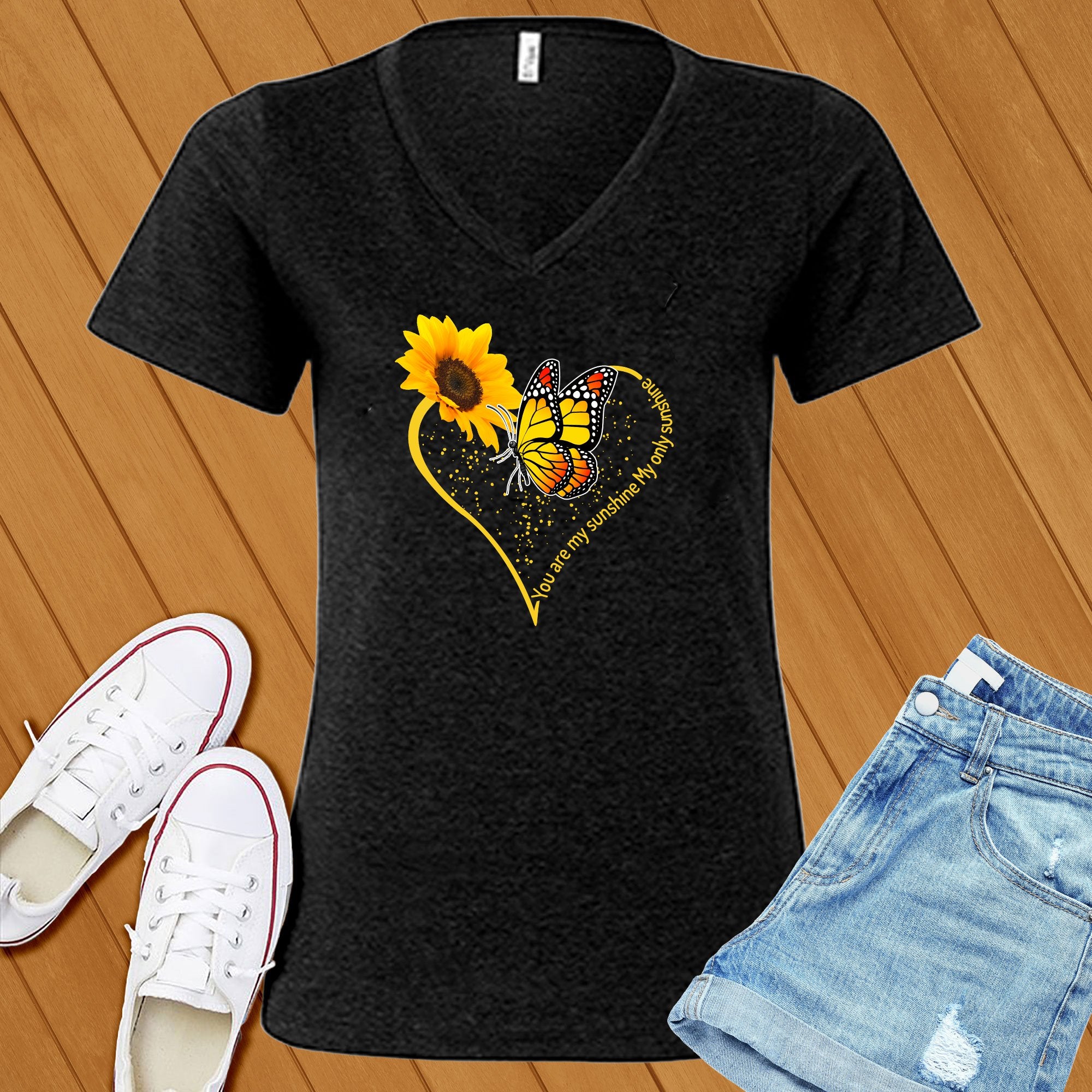 You Are My Sunshine Butterfly Heart V-Neck - Love Tees